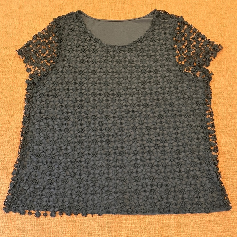 Crochet front blue Women's Blouse with fabric back